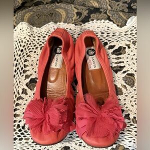 LANVIN PARIS - Coral Leather Flats with bow - Size 38.5 US 7.5